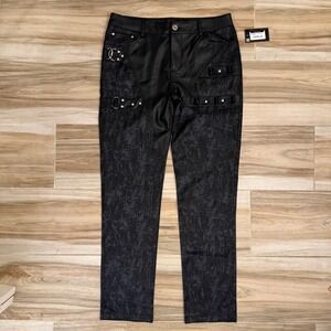 NWT Devil Fashion Goth Cyberpunk Faux Leather Panel Buckle Studded Pants Black